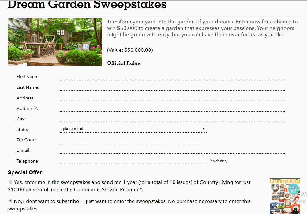 Country Living Magazine Sweepstakes Review