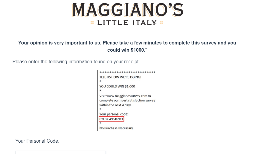 Maggiano's Survey Review
